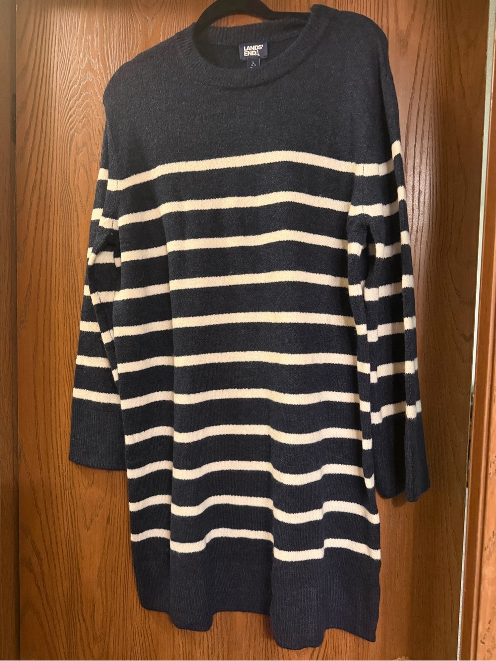 NWOT Lands' End Navy and Cream Striped Crew Sweater Dress